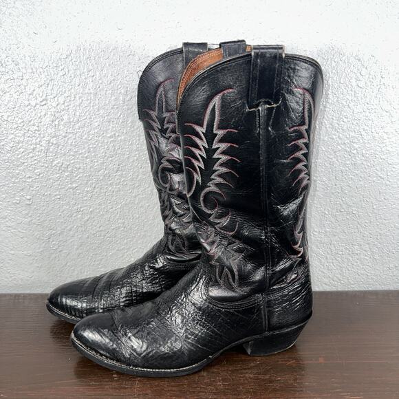 Nocona Black Leather Embroidered Cowboy Boots Made In USA Mens Size 11 D - Picture 1 of 11